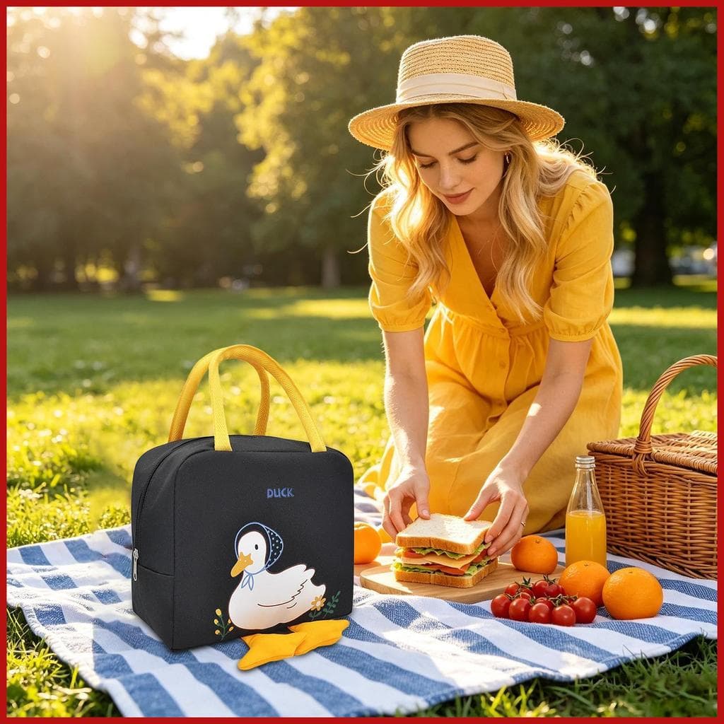Almoço Tote Bonito Pato Design Piquenique Reutilizável Portátil Bolsa De Armazenamento Feminino Para Trabalho Escolar Ao