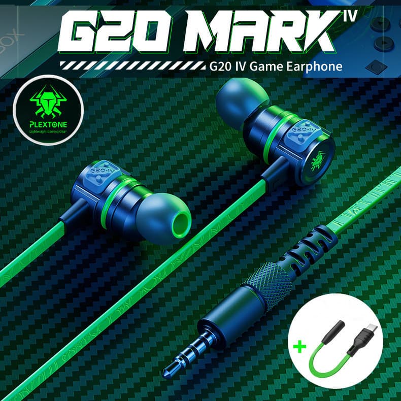 Fones de Ouvido para Jogos PLEXTONE G20 IV com Fio de 3,5mm e Controle, Adaptador Tipo-C Gratuito para PC e Celular