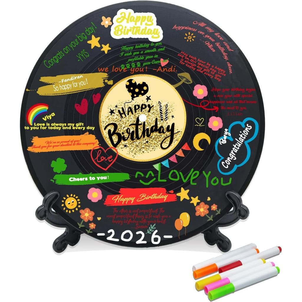 pwvsayjcj Decorações de Aniversário em Vinil, Placa Decorativa para Festa de Aniversário, Livro de Convidados Grande 11,
