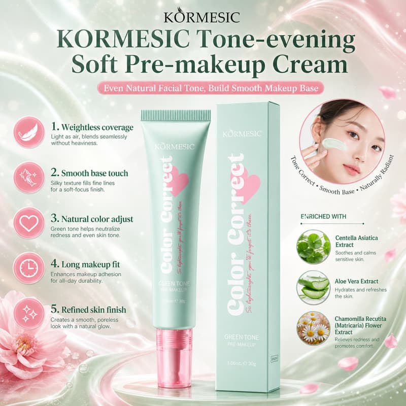 Pronto estoque KORMESIC Green Repair Makeup Primer Clear Green Tone Neutralize Base de vermelhidão Facial Cor Foco suave