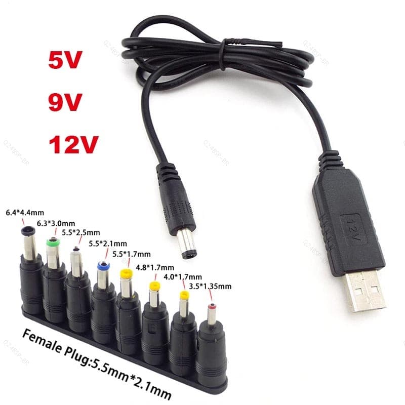 Cabo De Alimentação USB Para DC , Carregamento , Conector 5V 9V 12v Roteador , Mini Ventilador , Alto-Falante BR24B