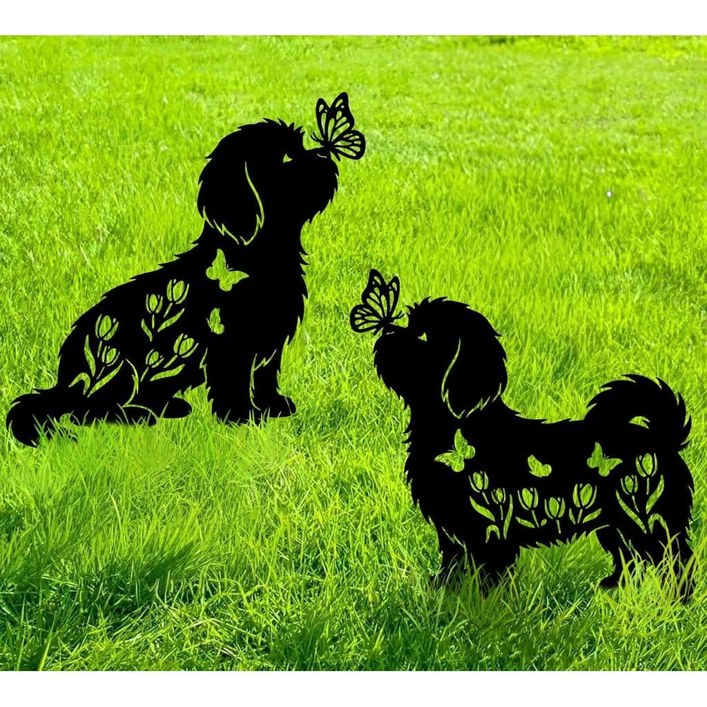 Estacas Decorativas de Metal Shih Tzu para Jardim, Arte Memorial para Quintal, Ornamentos para Gramado, Exterior, Pátio,