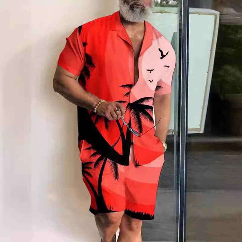 Conjunto casual masculino 3D colorido e estiloso, muito vendido, com estampa, shorts de manga curta, camisa havaiana, de