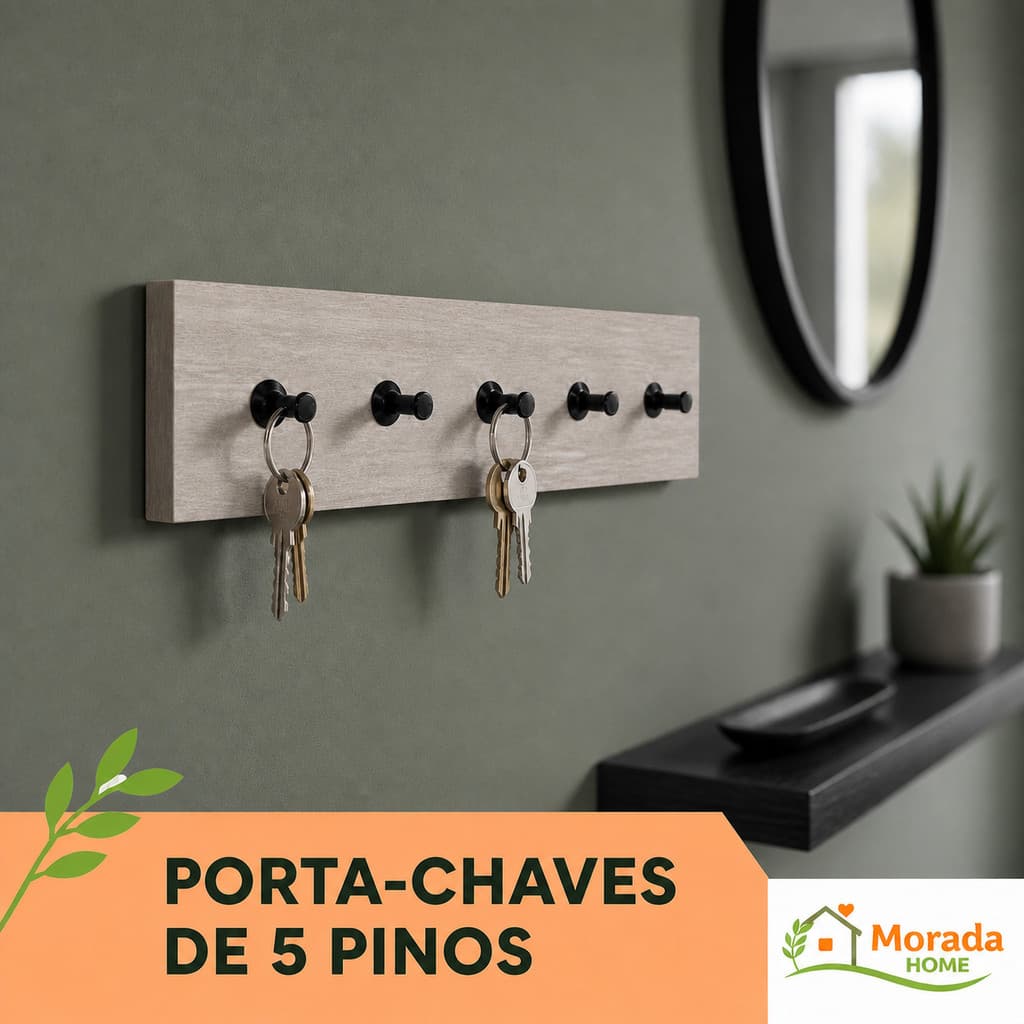 Porta-Chaves e Cabideiro Adesivo de Parede com 5 Ganchos – Suporte para Bolsas e Mochilas