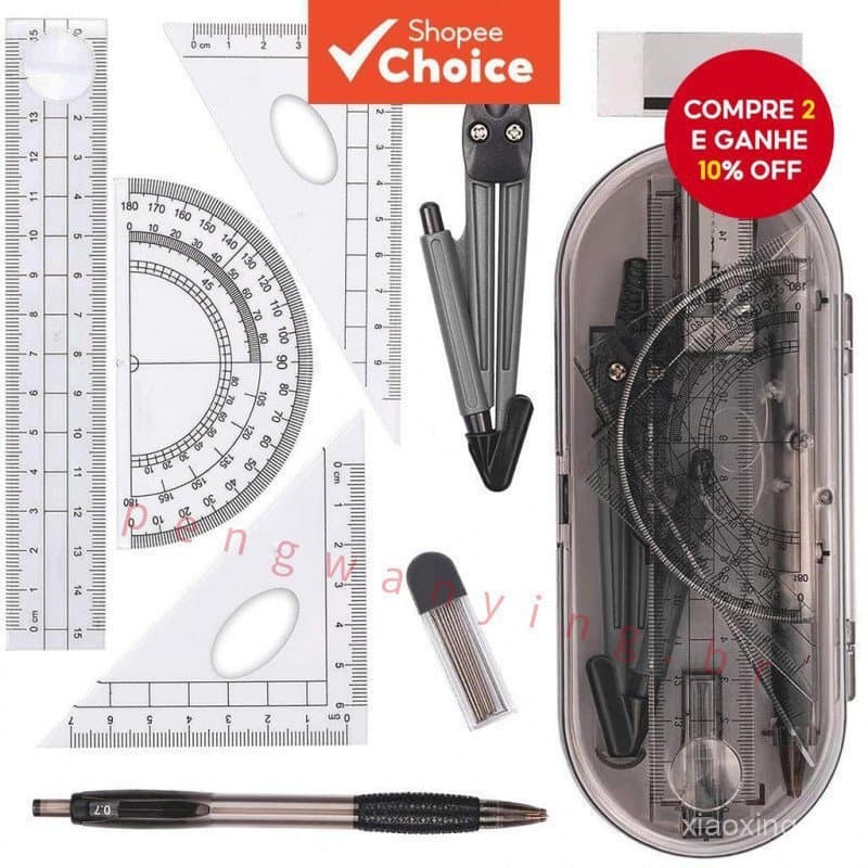 Kit de Geometria Matemática de 8 Peças, Estojo Inquebrável, Régua de Transferência, Compasso, Desenho de Engenharia 305P