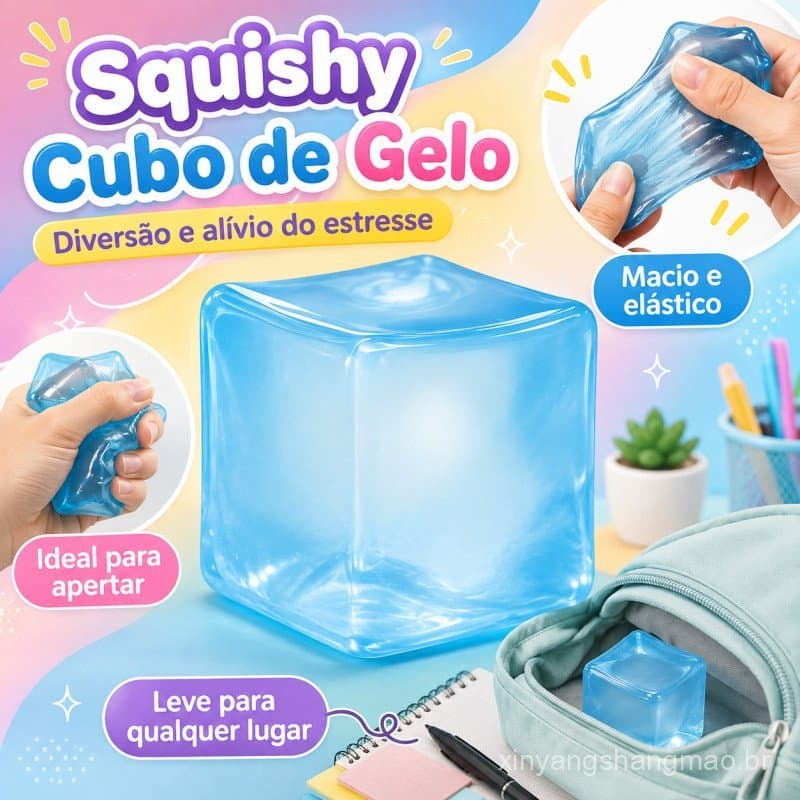 Squishy Cubo de Gelo Antiestresse com Retorno Lento, Brinquedo Sensorial Macio para Apertar, Fidget Toy Relaxante