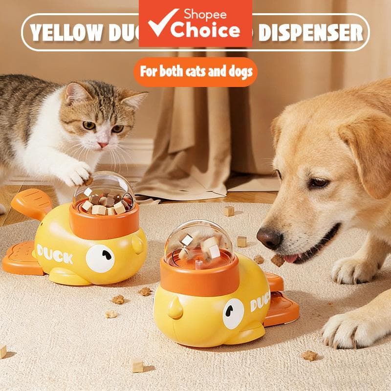 Distribuidor de Ração Interativo Pato Amarelo, Brinquedo de Quebra-Cabeça para Gatos, Comedouro Lento para Cães,