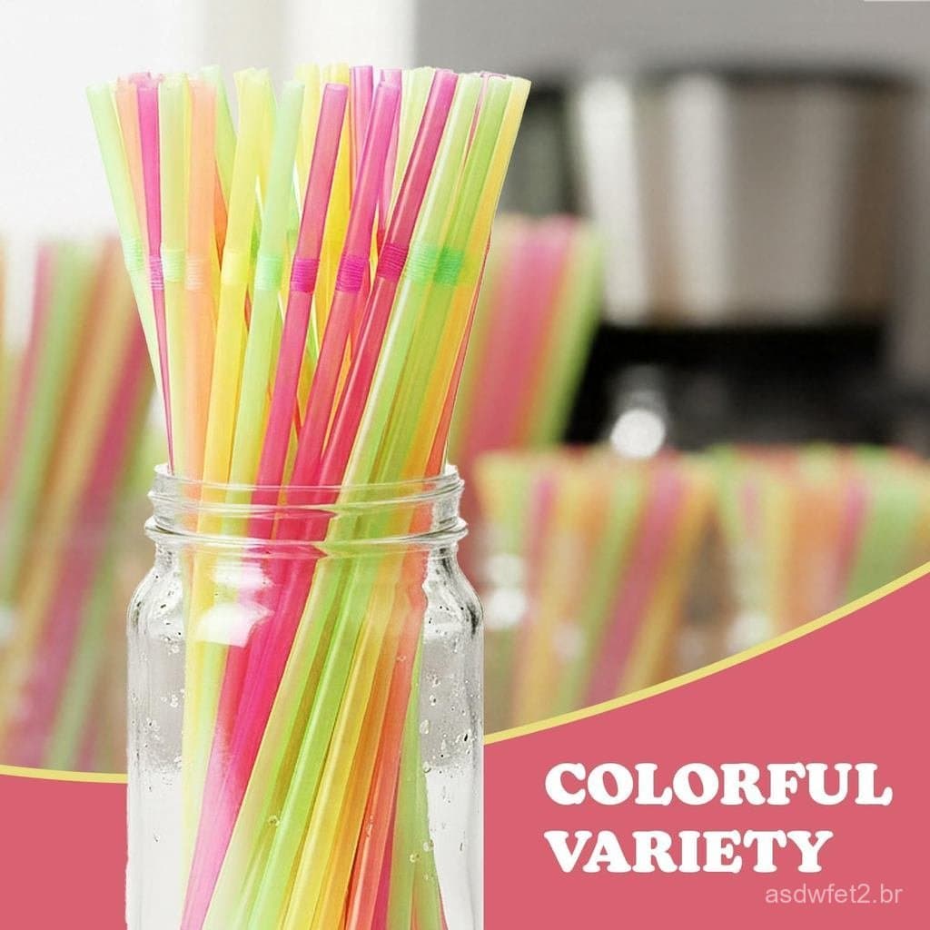 Canudos de Plástico Flexíveis Descartáveis, Sortimento Vibrante e Colorido, Canudos Estilosos para Beber para Todas as O