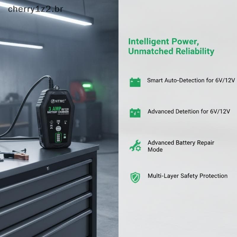 Carregador De Bateria Automático Inteligente 6V 12V 3000mA Trile Charge Para Baterias De Motocicleta De Carro LiFePO4