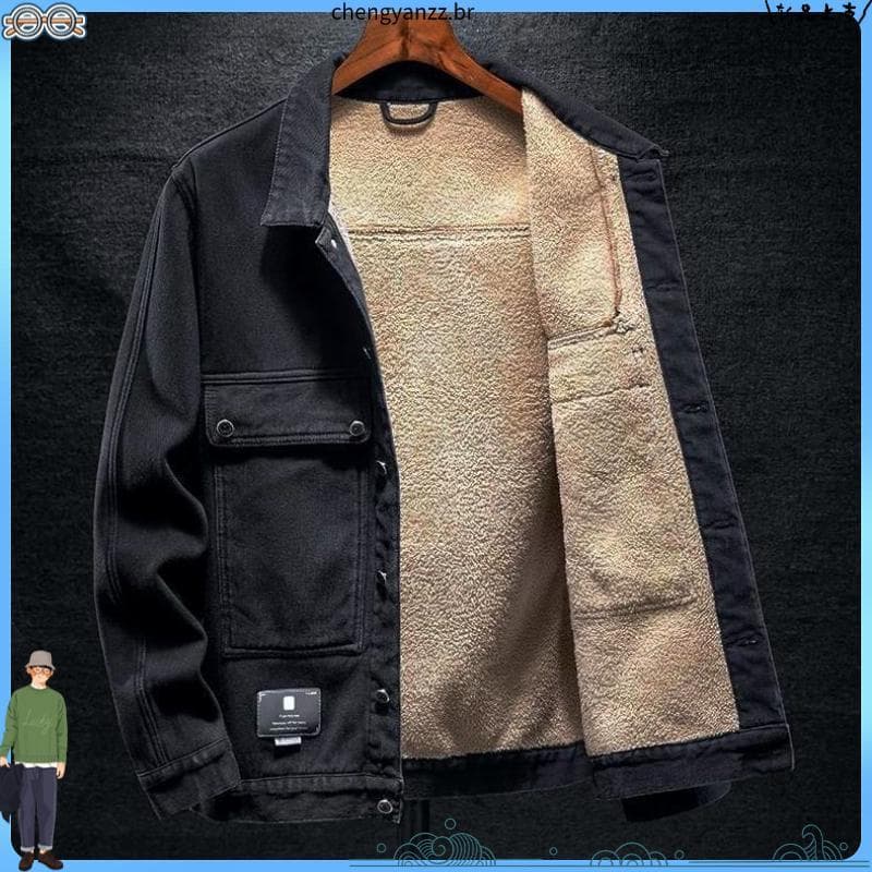 Americano cordeiro velo forro engrossado Denim jaqueta masculina inverno quente algodão acolchoado jaqueta acolchoada en