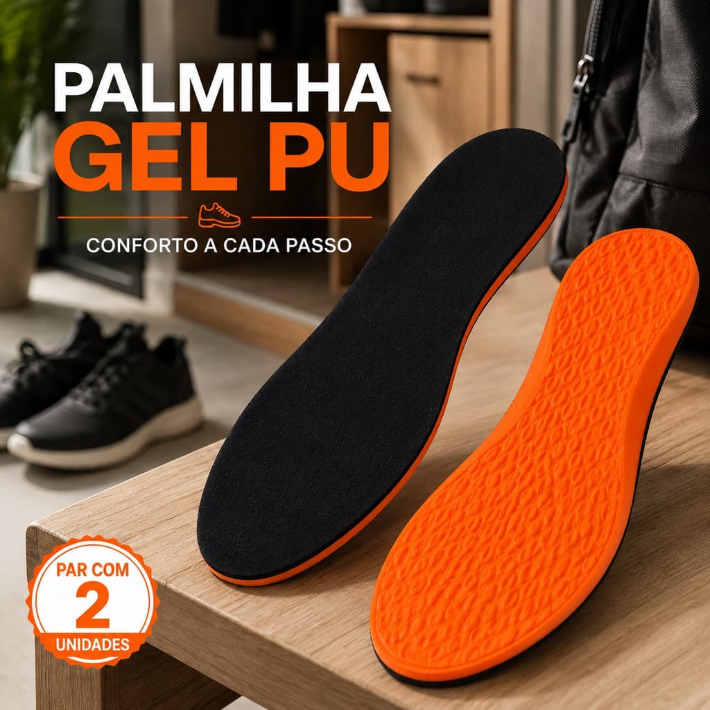 Palmilha Ortopédica Gel PU Macia Confortável Base Laranja Kit Família 2 3 ou 4 Pares para Tênis Bota Trabalho Uso Diário