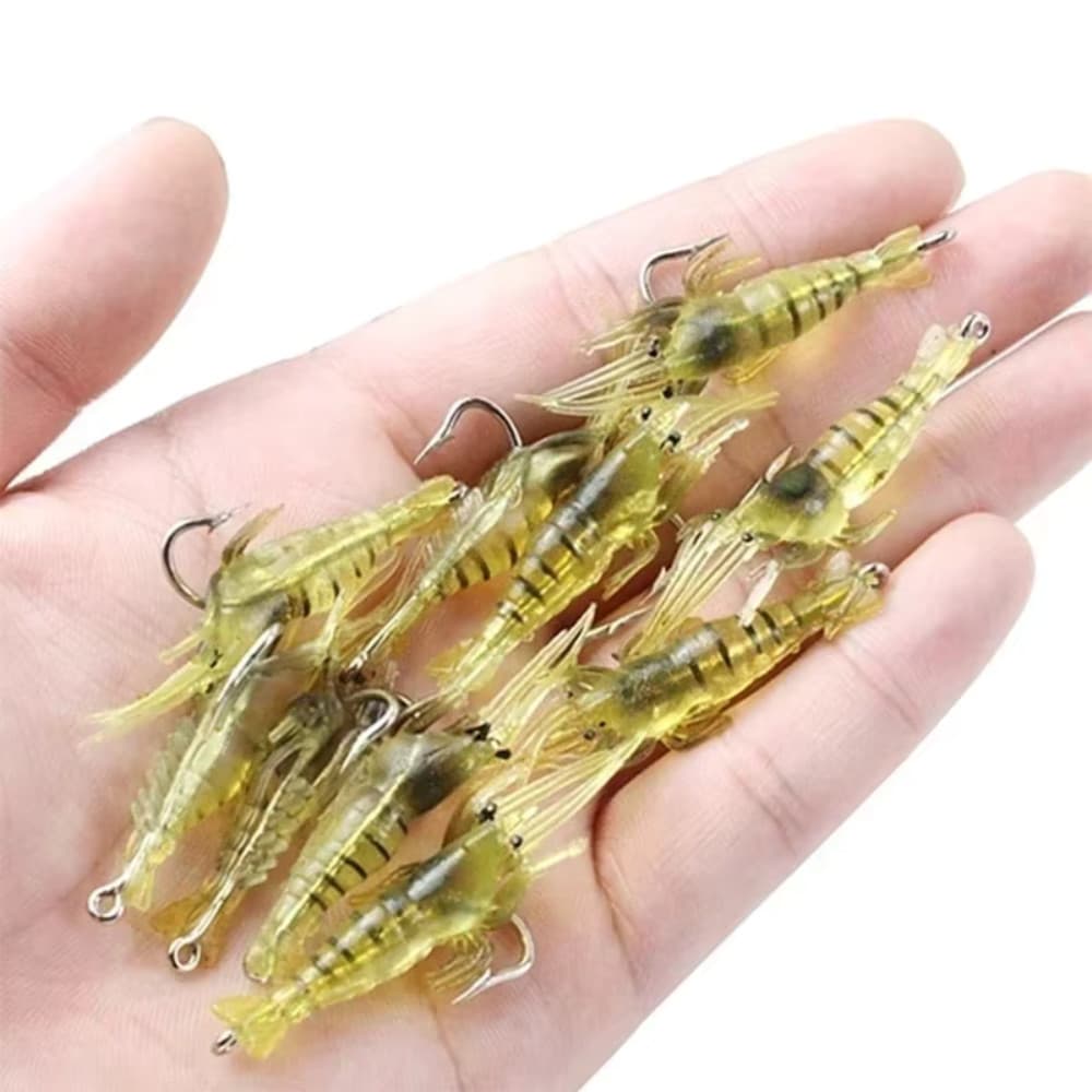 Kit Isca Camarão Artificial Soft Silicone 4cm com Anzol Pesca