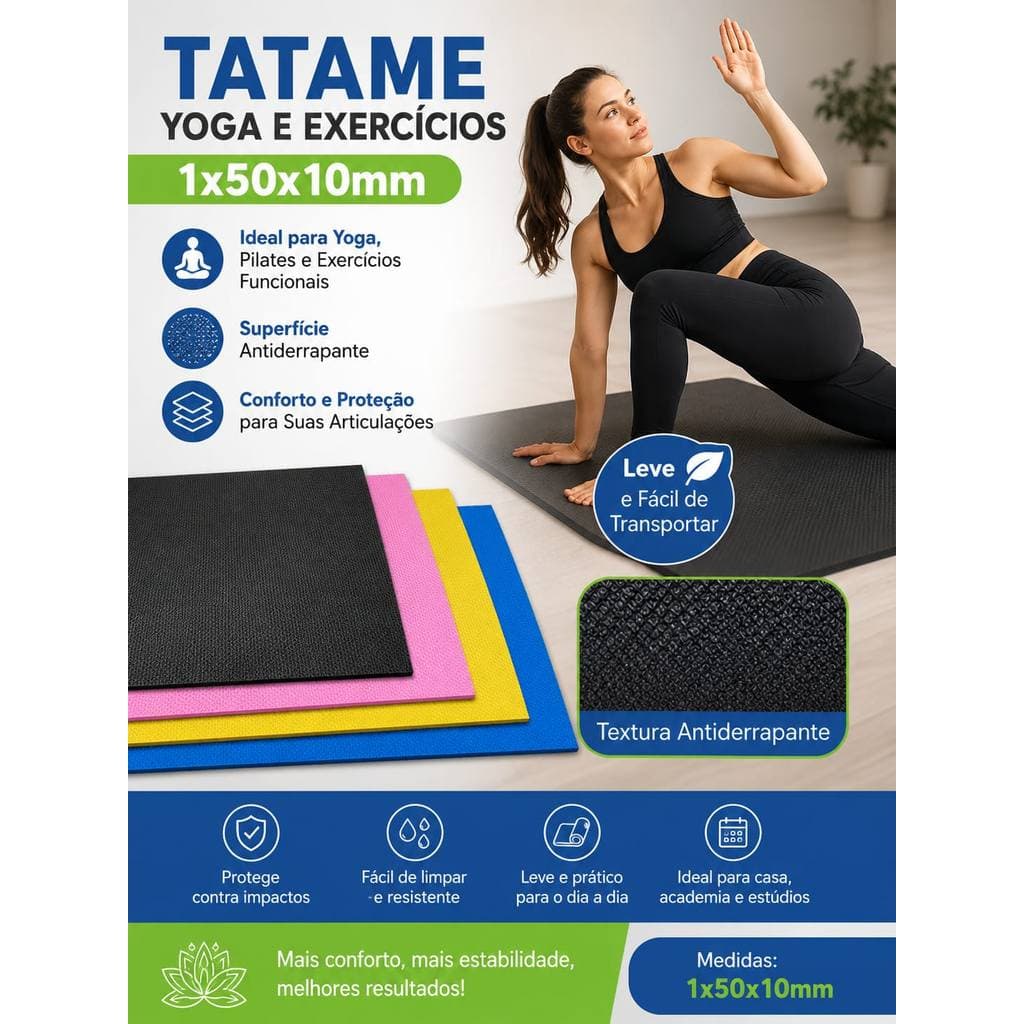 Tatame EVA 1m x 50cm x 10mm para Treino Academia Artes Marciais Exercícios Infantil Adulto