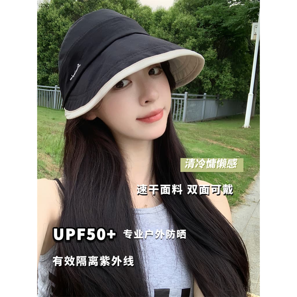 Japão japão UV Anti-ultravioleta de aba larga vazio balde superior chapéu feminino verão chapéu de viagem pequeno rosto
