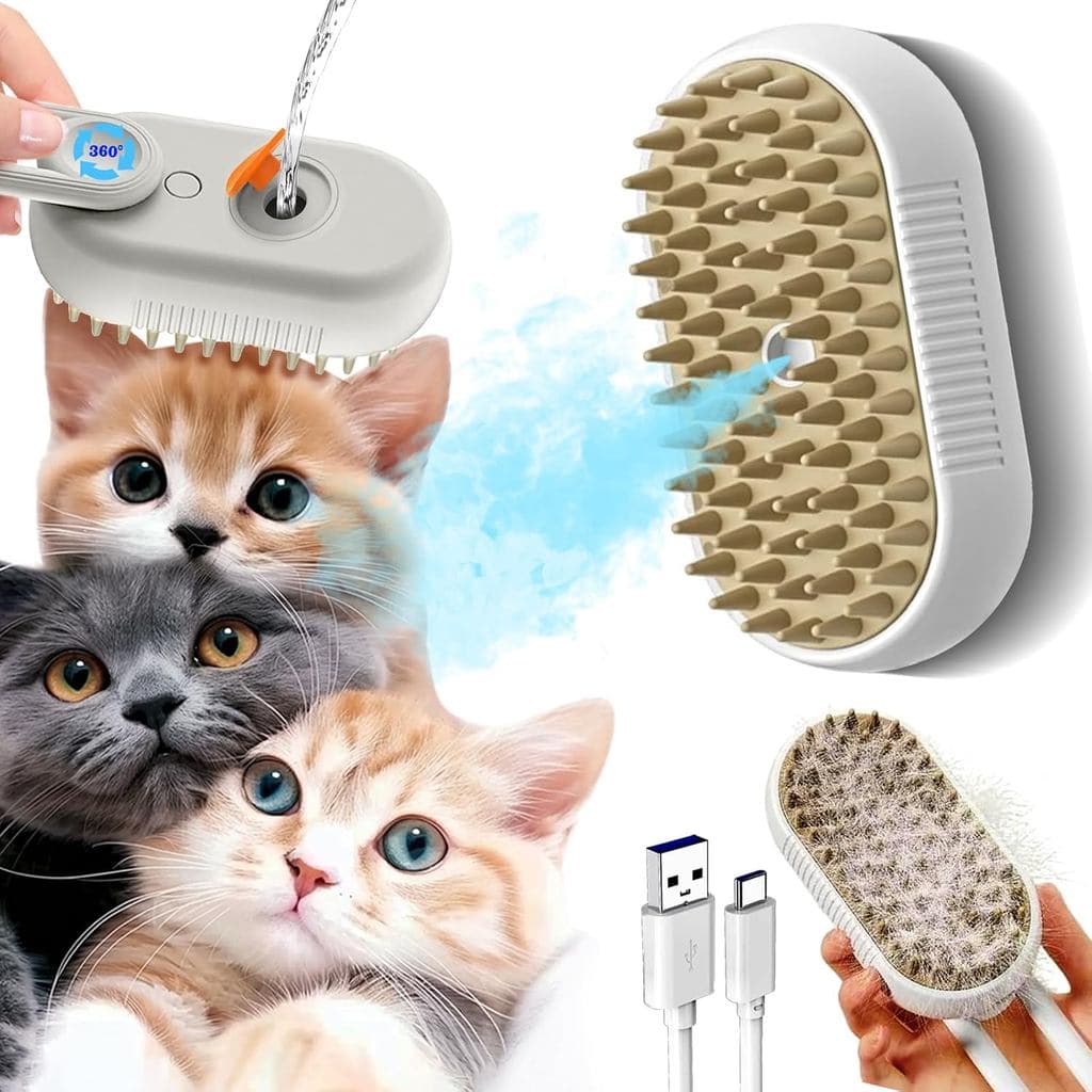 Escova a Vapor para Gatos, Escova a Vapor para Remover Pelos, Escova a Vapor para Animais de Estimação 4 em 1 com Limpez