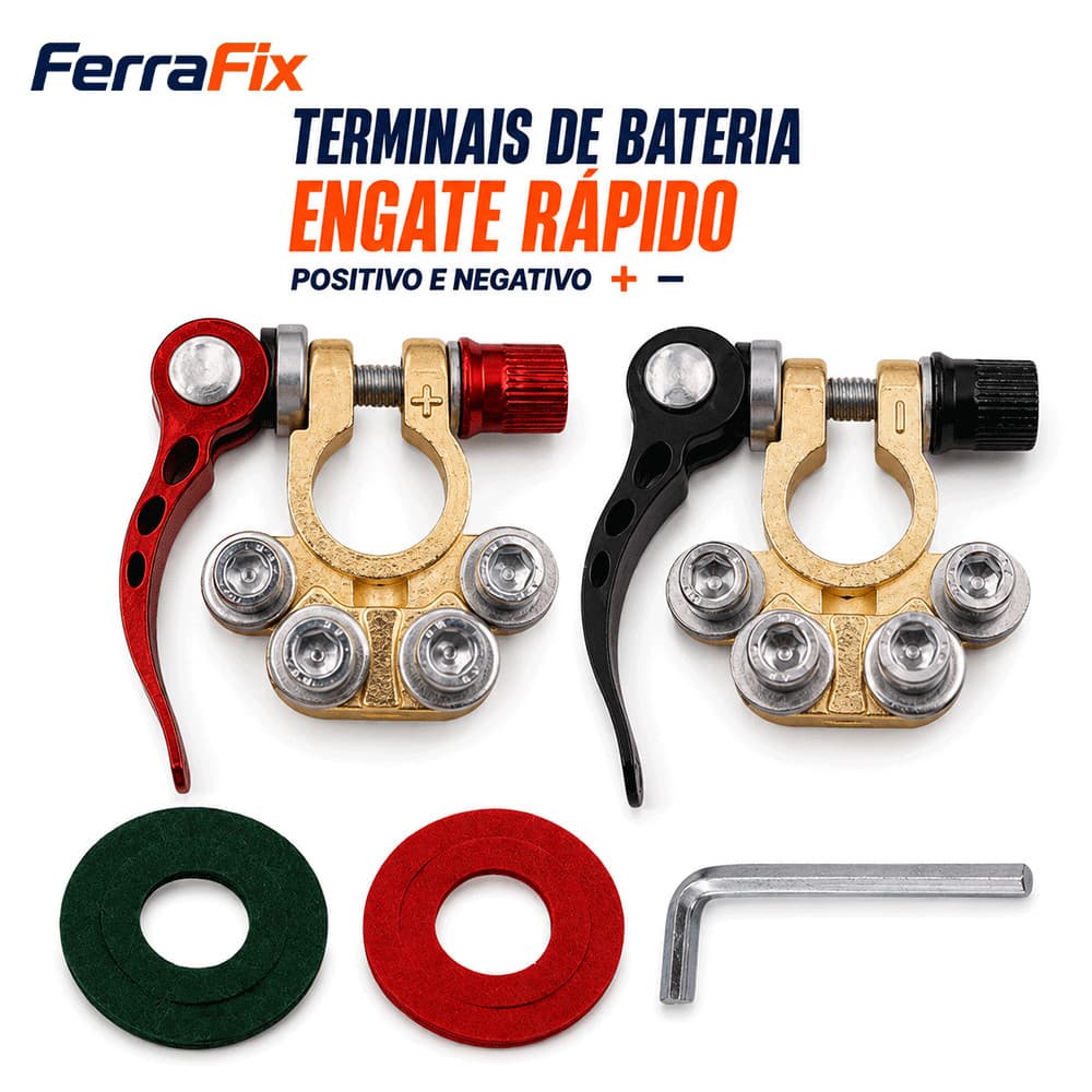 Kit 2 Terminal de Bateria 12V 24V Conector Positivo e Negativo Automotivo com Liberação Rápida para Carro e Caminhão