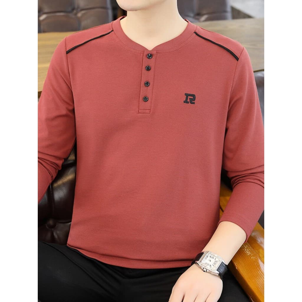 Zhongshan gola de manga comprida camiseta masculina 2025 novo estilo primavera outono Street Wear High-End roupas superi