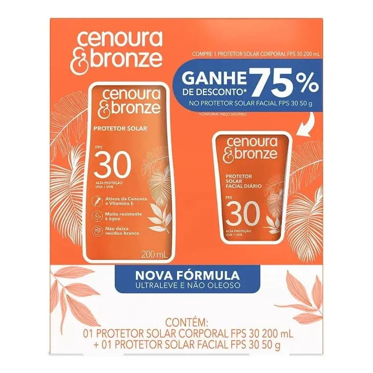 Kit Protetor Solar Cenoura & Bronze Fps30 200ml + Fps30 50g