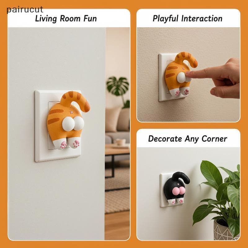 Uiu Criativo 3D Laranja Gato Butt Switch Protetor Stier Bonito Decoração Capa 1 Pçs Para Corredor De Parede Casa Ui