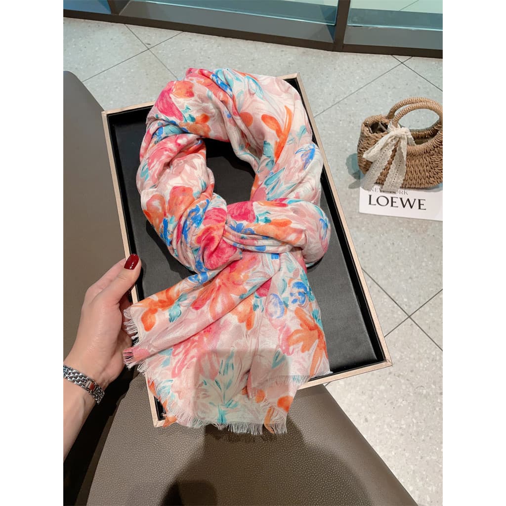 Lenço de seda flor rosa feminino primavera outono viagem tiro xale verão protetor solar praia cachecol fino algodão linh