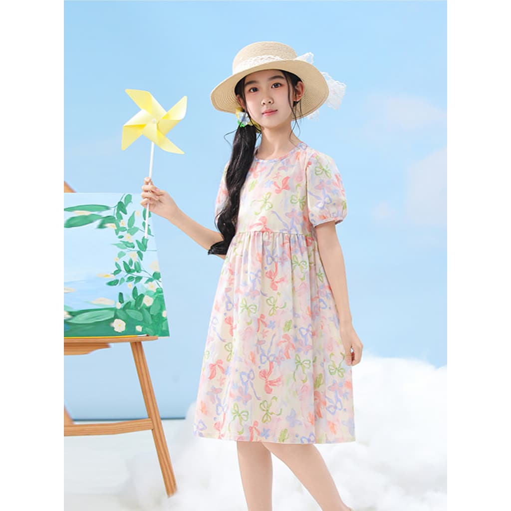 Vestido Floral de manga bufante infantil verão novo estilo versão coreana vestido de princesa para meninas vestido de se