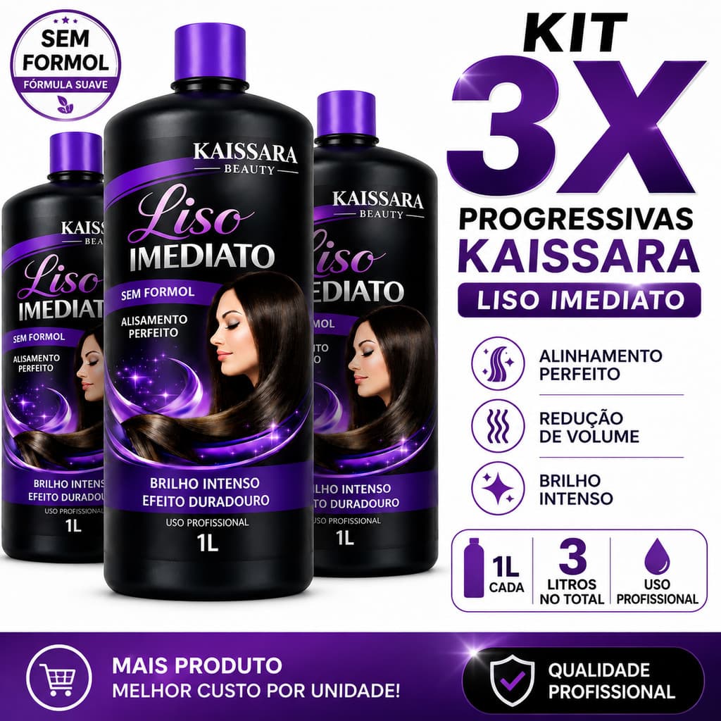 Kit 3 Progressivas Kais Liso Imediato 1L Sem Formol Alinhamento Capilar Uso Profissiona