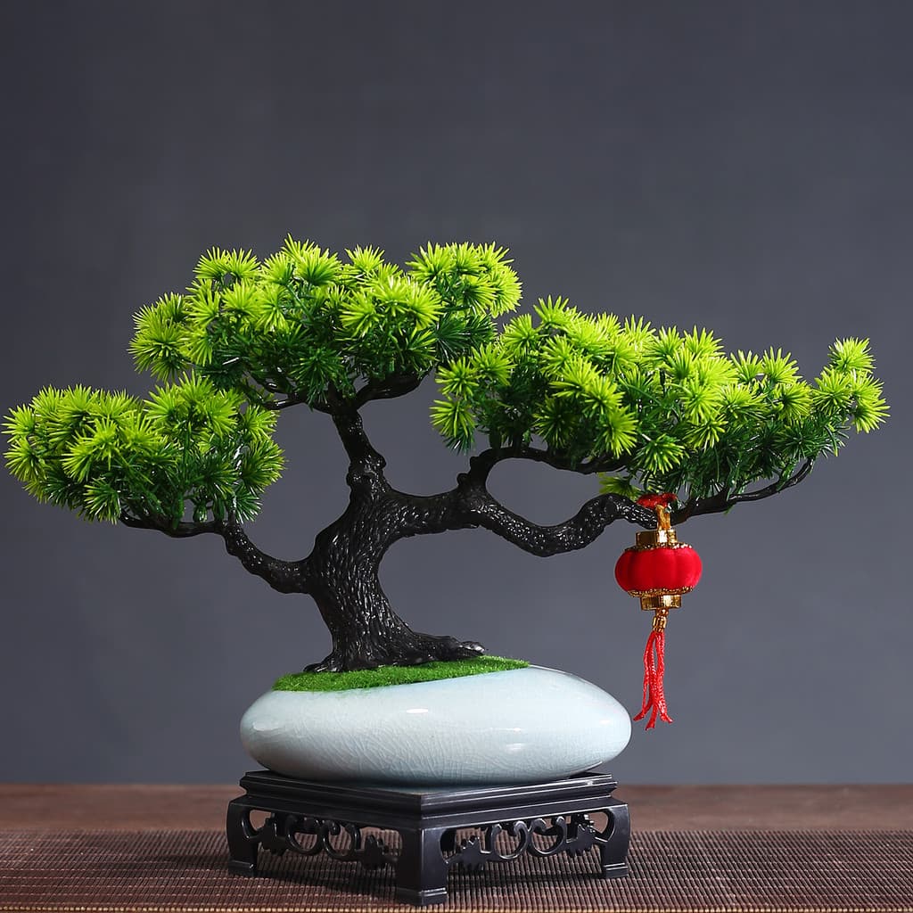 Bonsai artificial de pinheiro, flores artificiais, decoração de flores artificiais, ornamento de vaso para mesa, arranjo