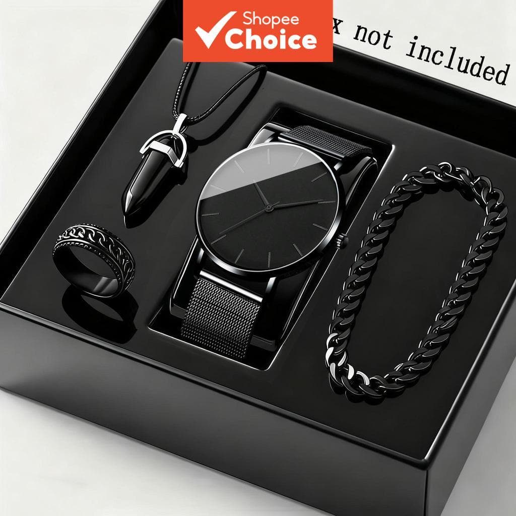 Relógio Masculino Luxuoso Minimalista Com Mostrador Redondo-Pulseira De Silicone Esportiva E Casual-1 + 3 Conjunto De Jo