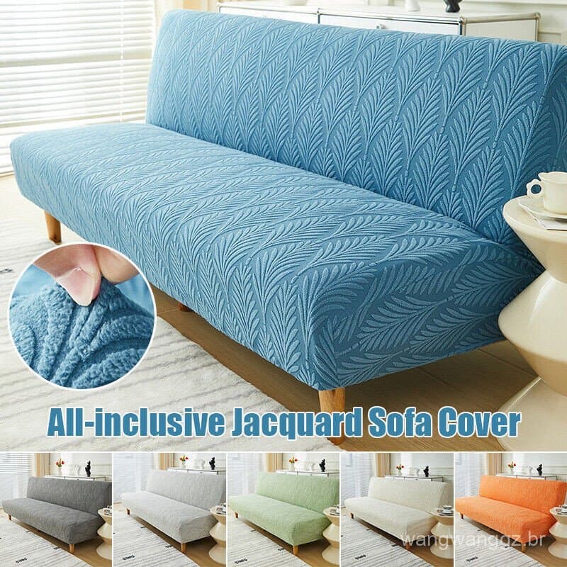 Capa Jacquard para Sofá-Cama Sem Braços, Protetor Extensível e Dobrável, Futon, Resiliência, Antiderrapante PEUQ
