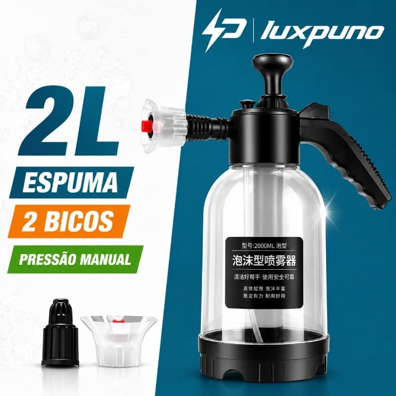 Pulverizador Portátil Borrifador Espuma Manual  Alta Pressão Snow Foam 3 em 1 2 Litros Com 2 Bicos Lavagem de Carros