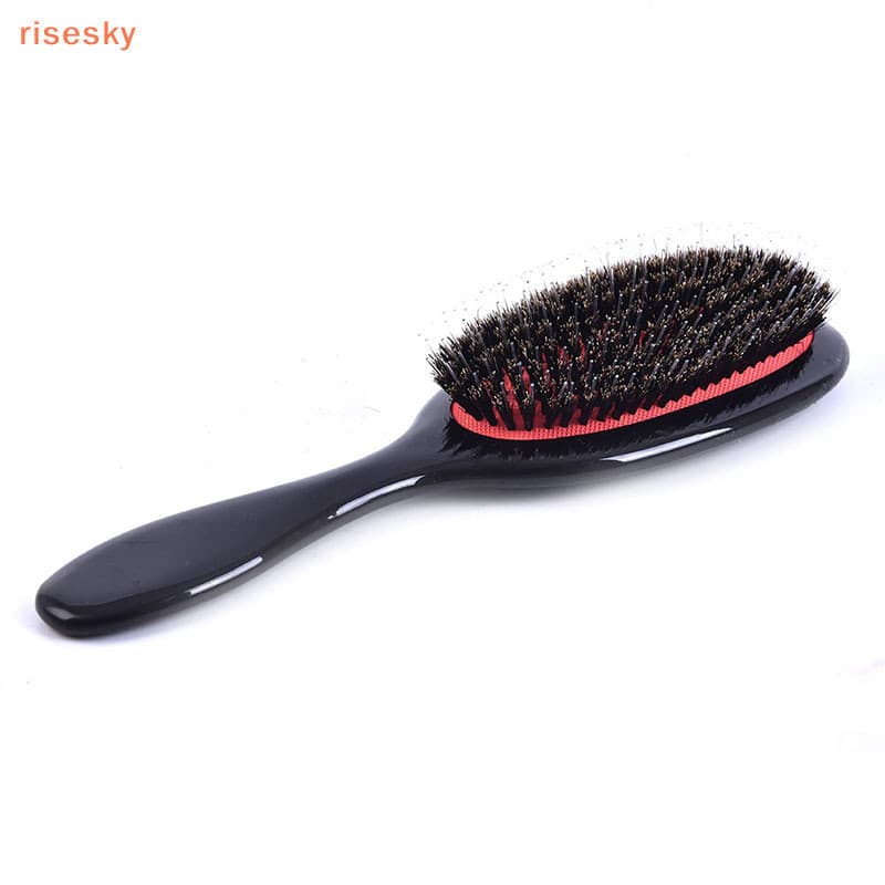 [Cerda De Javali Natural Pente Oval Anti-Estático De Massagem De Couro Escova De Cabelo