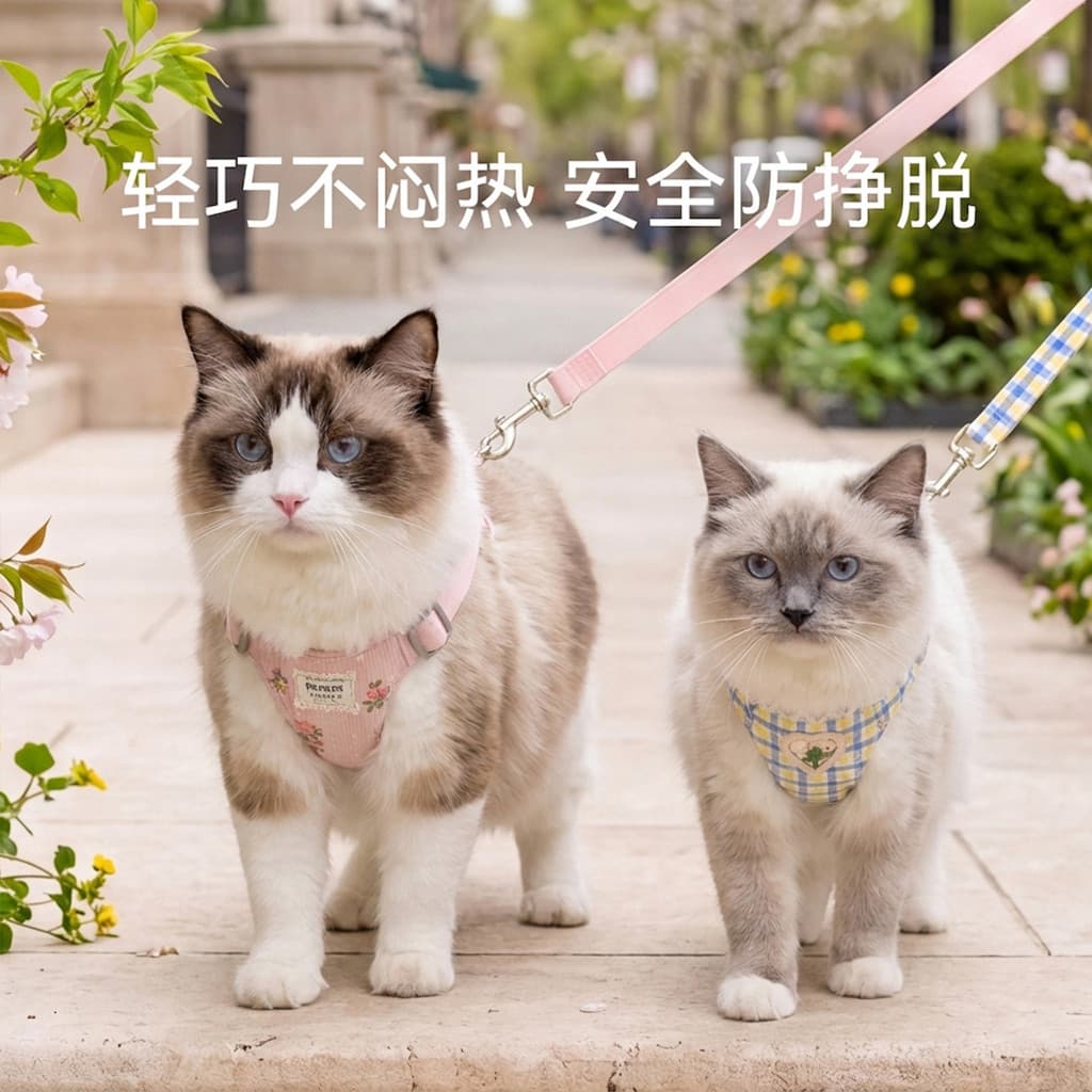 Coleira de gato primavera flor borda peito volta trela impressão completa Floral filhote de cachorro cão Outing trela cã