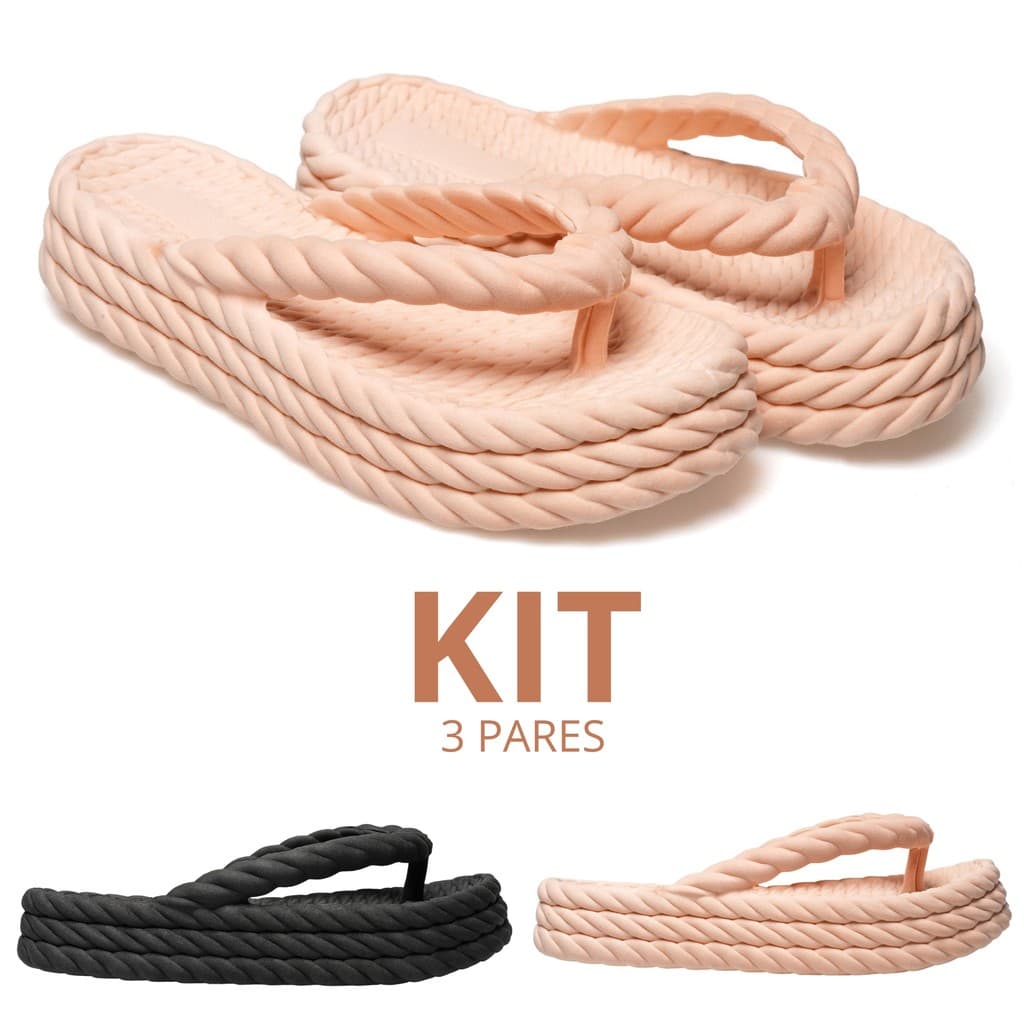 Combo 1 2 e 3 Pares Tamanco Chinelo Feminino 3 Tranças Macio Leve