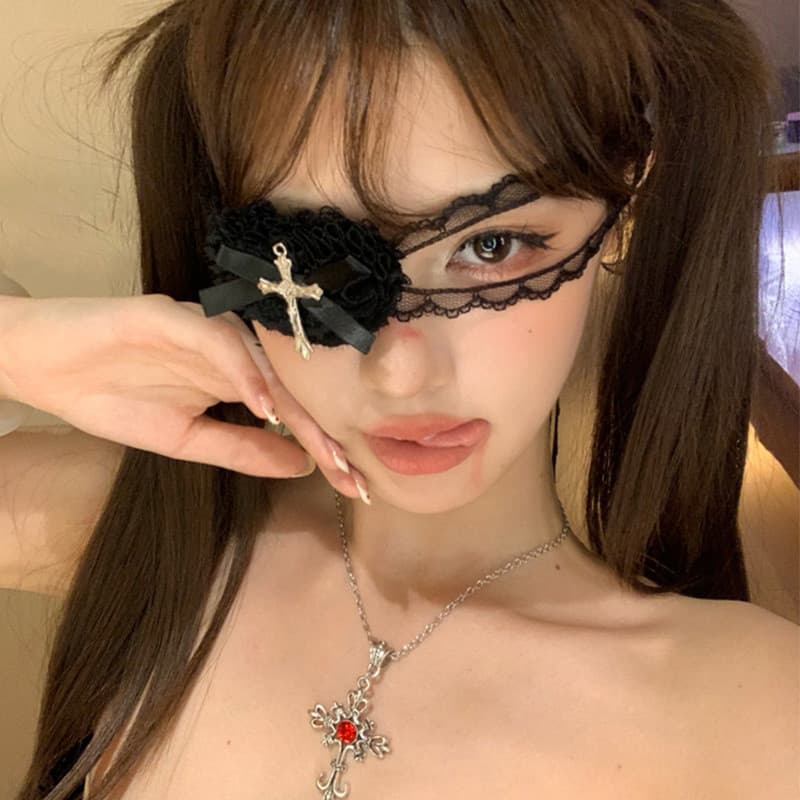 Halloween Temático Doce Legal Punk Cruz Amor Máscara De Olho Para Lindo Gótico Escuro Lolita Cosplay