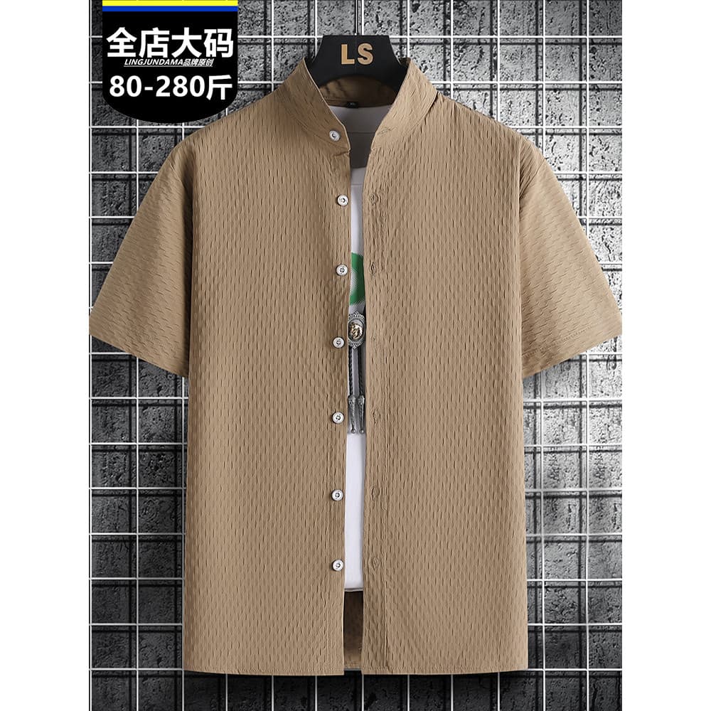 Novo estilo chinês mais gordura plus Size seda gelo legal camisa de manga curta masculina verão fino camisa Casual na mo