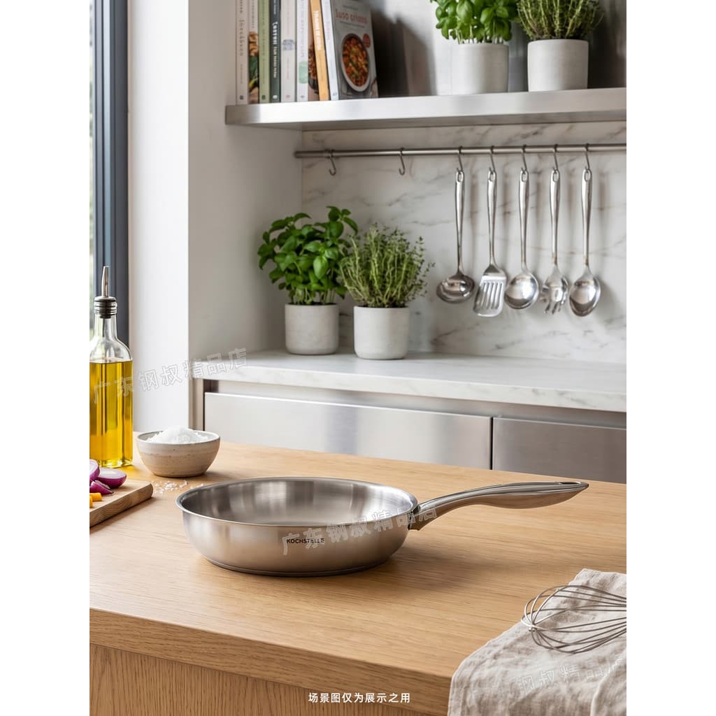 Frigideira de aço inoxidável de exportação, 28cm, sem revestimento, menos fumaça, 18/10, alça única, Wok, fogão de induç