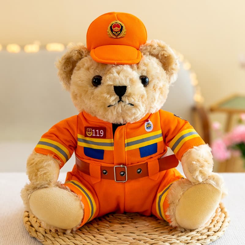 Bombeiro urso boneca tráfego polícia urso polícia urso brinquedo de pelúcia ferro ciclismo camisa boneca urso de pelúcia