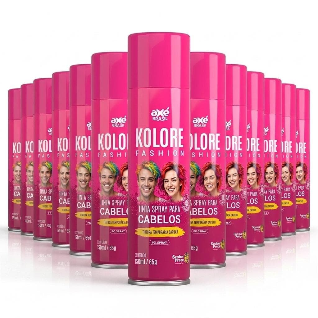 Kit 24 Spray Colorido para Cabelo Kolore Fashion Pink 150ml 65g Temporário Lavável