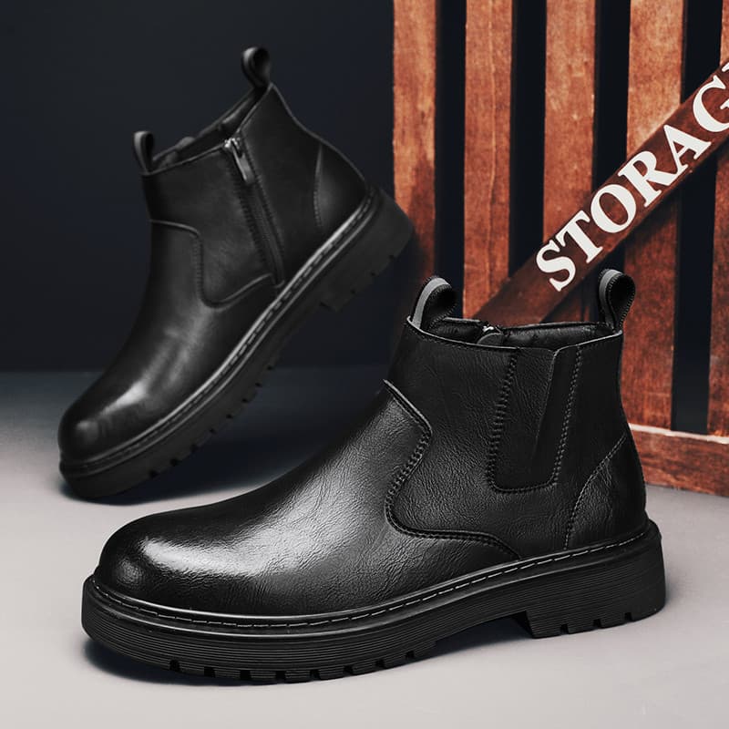 Chelsea botas masculinas primavera estilo britânico preto botas de couro de cano alto botas curtas de sola grossa botas