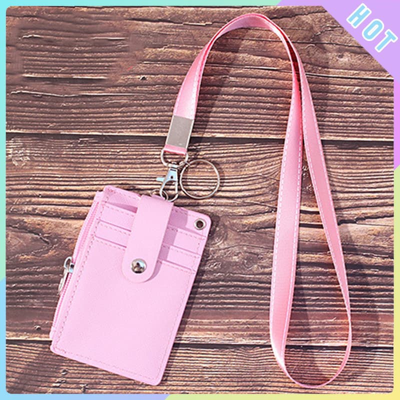 < DK > 1 Pçs Titular Do Cartão Fino Pequeno Zíper Chaveiro Bolso Frontal ID Crachá Carteira Com 5 Slots De