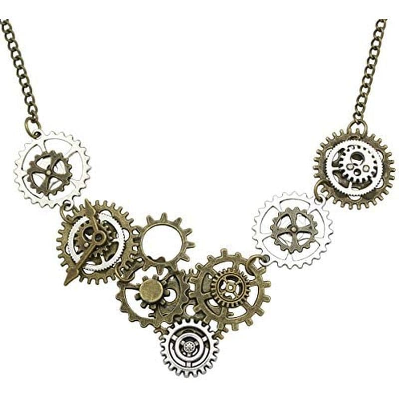 RechicGu Estilo Um Relógio Engrenagem De Mão Cog Steampunk Colar Vintage Cor Dourada E Prata