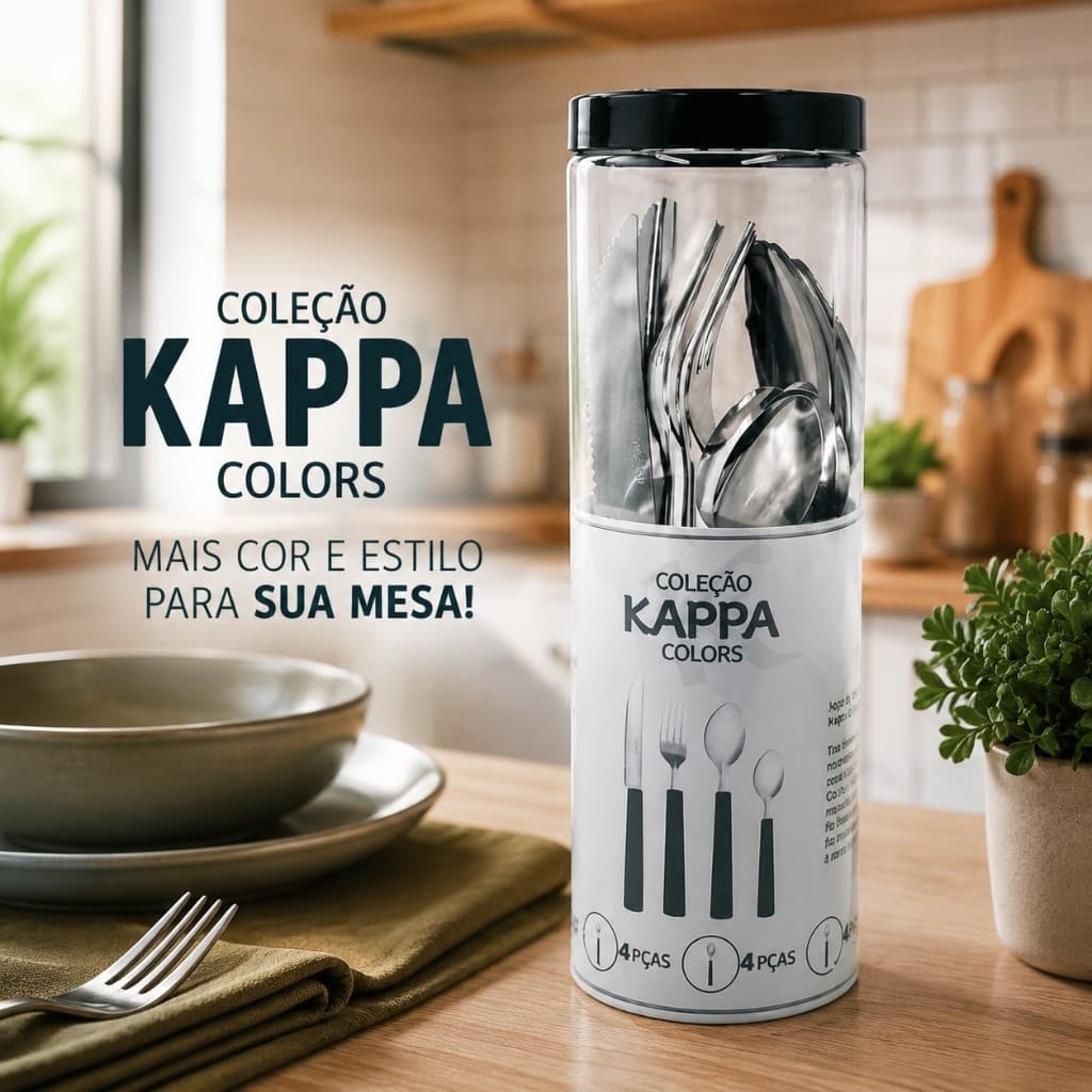 Kit Talheres Jantar 16 Pecas Preto Design Moderno Aco Inox