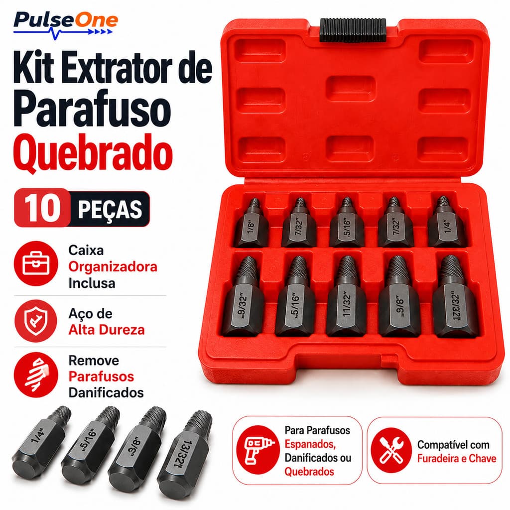 Kit Extrator de Parafuso Quebrado 10 ou 25 Peças Ferramenta Remoção Parafuso e Porca Danificados Mecânica Oficina