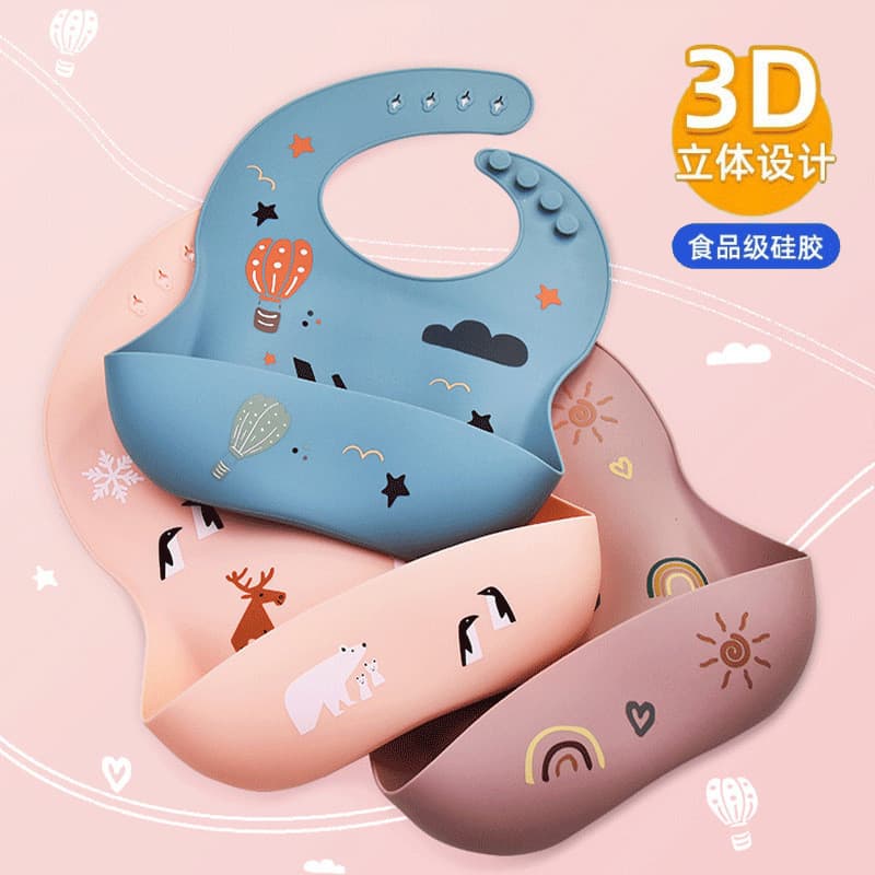 Babador para comer bebê, babador de Silicone 3D tridimensional à prova d'água para alimentação infantil, bolso para Sali