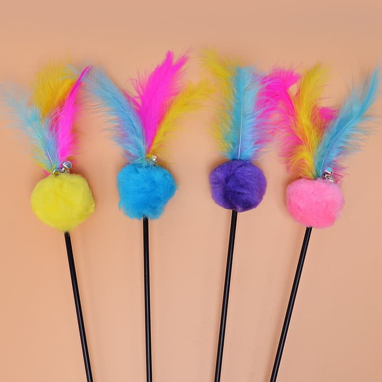 Brinquedo de gato colorido Badminton Pompom Mouse gato provocando vara multicolorido com sinos provocando gato pólo gato