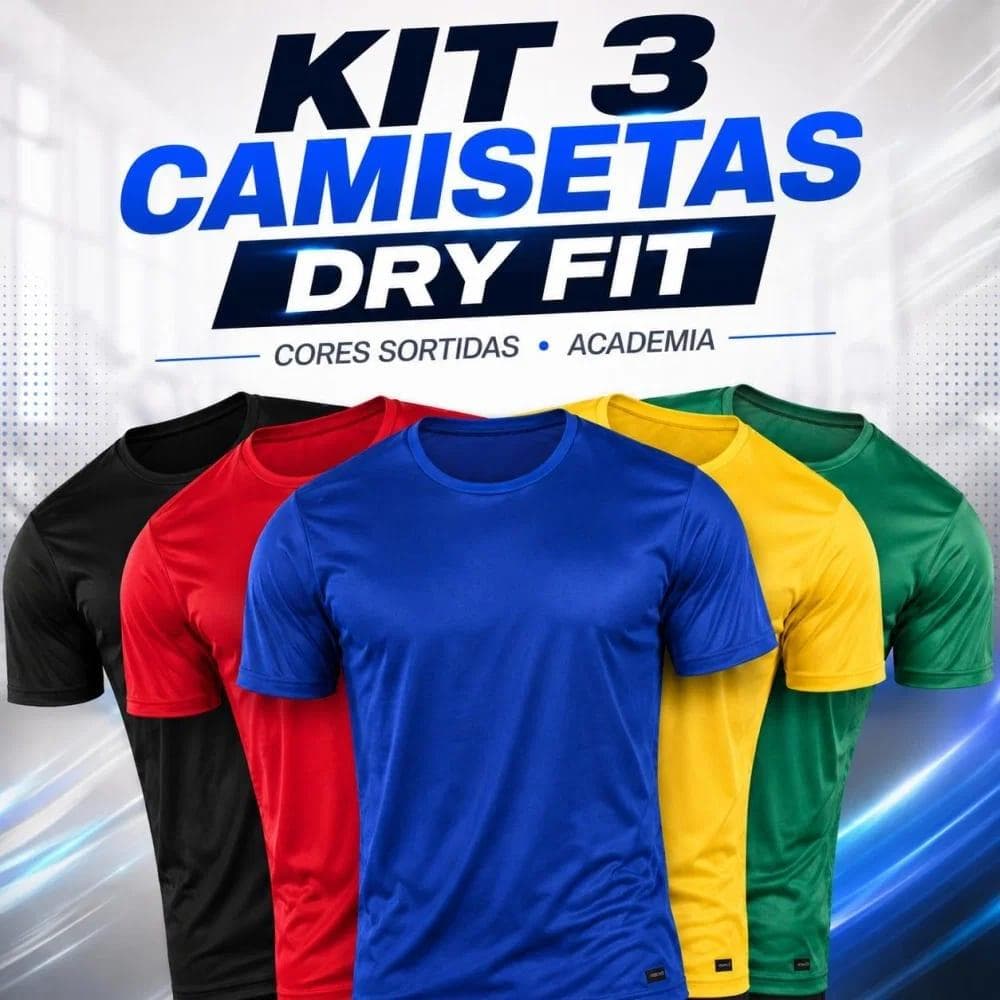 3x Camisetas Masculinas Dry Fit Manga Curta Gola Redonda Cores Sortidas - G