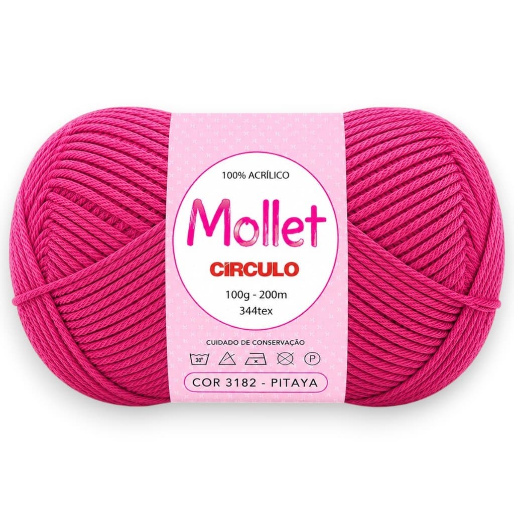 Fio Mollet Círculo 100g 200m Cor 3182 Pitaya para Tricô, Crochê e Artesanato