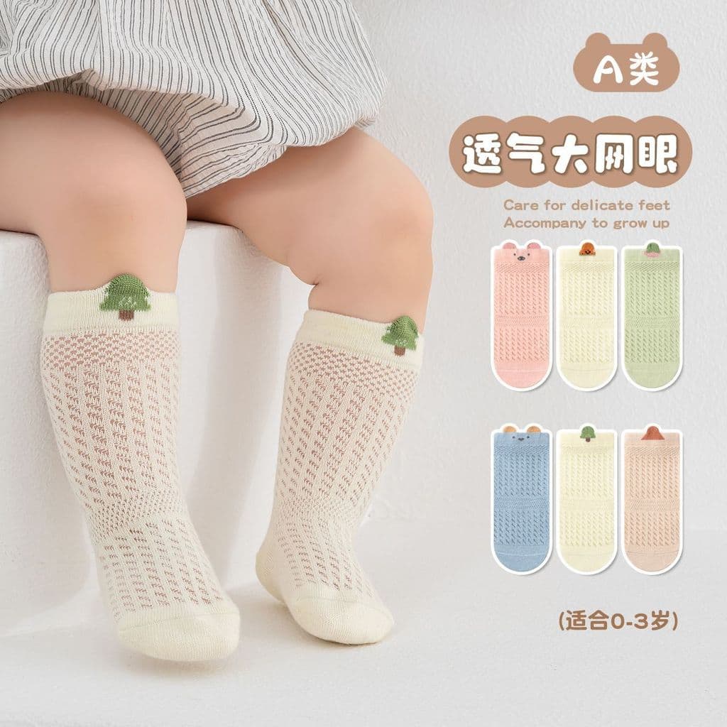 Meias de bebê verão estilo fino bebê recém-nascido malha respirável boca solta meias de algodão meias infantis tubo médi