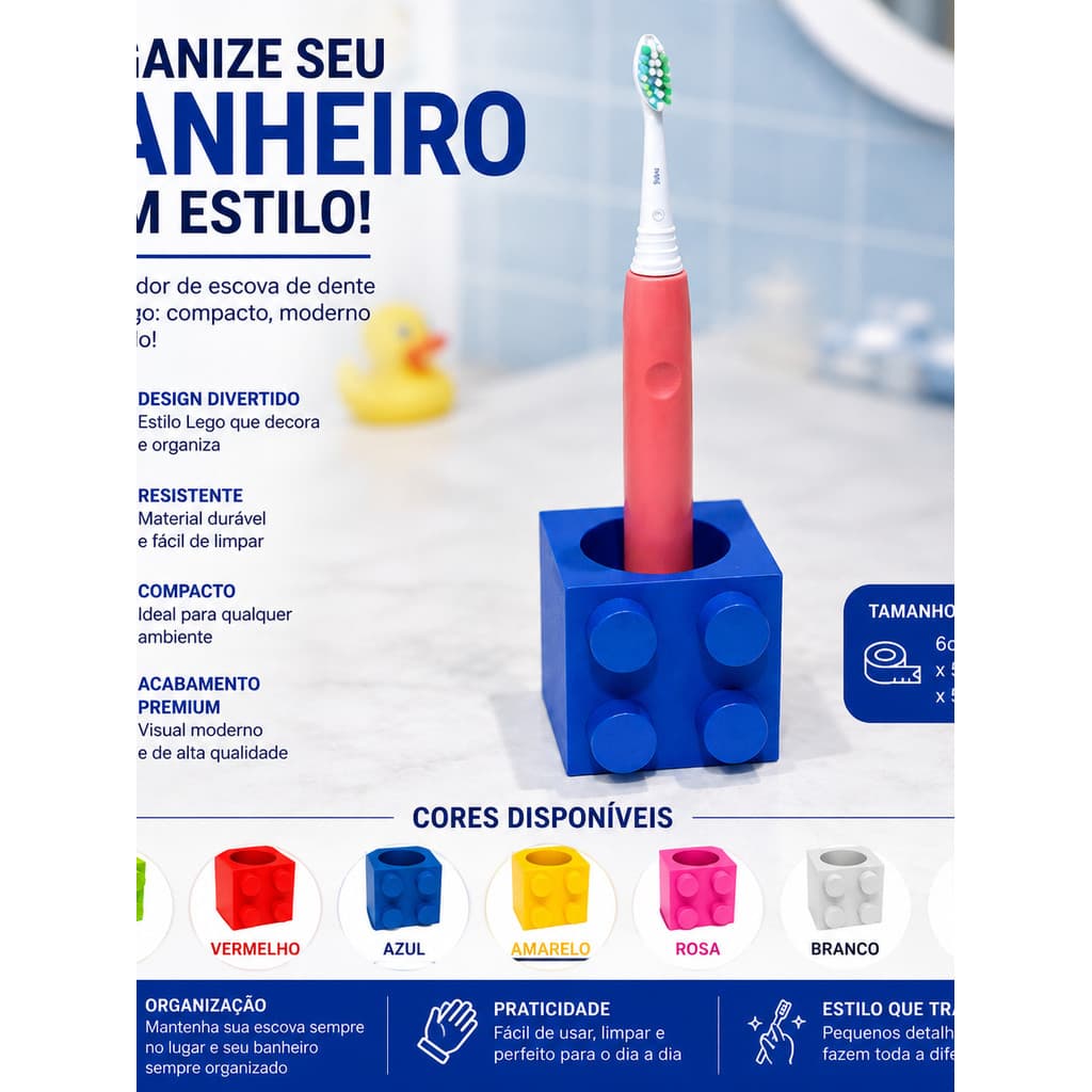 Porta Escova De Dente Elétrica Estilo Lego Suporte Organizador Banheiro Porta Escova Decorativo Moderno