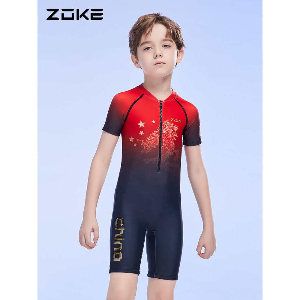 Zhuke maiô infantil de uma peça, meninos 2026, novo estilo, treinamento profissional, meninos, protetor solar quente, mé